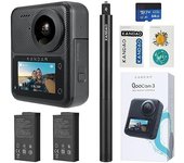 KanDao QooCam 3 Cámara de Acción, Combo de Viaje, 5.7K 62MP Foto 60fps Flawless 360 Video Cámara, Sensores Duales 1/1.55" Mejor para Fotos Nocturnas Cámara de Viaje, Impermeable, Estabilización