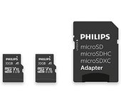 Philips Tarjeta MicroSD de 32 GB, hasta 80 MB/s (R), MicroSDHC con Adaptador SD A1 / U1 / C10 / V10, Paquete de 2 Unidades, Modelo n. FM32MP45D