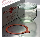 Weck RR100 - Juego de 6 tarros de cristal (500 ml, con tapa de cristal, anillos y grapas)