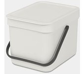 Brabantia - Cubo de Basura Sort & Go 6L - Pequeña Papelera de Reciclaje - Tapa en Posición Abierta - Encimera o Debajo de la Cocina - Bandeja para Restos de Comida - Light Grey - 20 x 25 x 18 cm