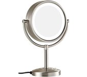 FCS Bathroom - Espejo de aumento con luz LED 10x, espejo de maquillaje de mesa con cable, espejo para maquillaje LED giratorio 360°, 21,5 cm (color: níquel cepillado), Níquel cepillado, Talla única,