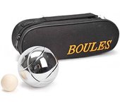 DIMATEL Set 3 Bolas Petanca METALICAS con Funda DE Transporte W, 0 Decibelios, Acrílica, Negro