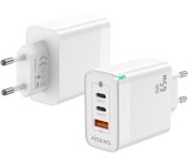 AISENS Cargador Gan 65W, 2xUSB-C PD3.0 QC4.0, 1xUSB-A QC3.0, Blanco