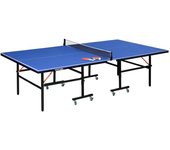 SPORTNOW Mesa de Ping Pong Plegable con Ruedas para Interior y Exterior con Red Palas y Pelota 274x152,5x76 cm Azul   Aosom España