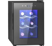 Homcom Nevera Vinos 6 Botellas 17L con Luz LED Interior Pantalla Táctil y Temperatura Regulable Negro