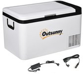 Outsunny Nevera Portatil Pequeña 25L Congelador Portatil con Luz LED Bajo Consumo Energetico para Camping  58,5x33,5x35,2 cm Blanco   Aosom España