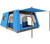 Outsunny Tienda de Campaña Familiar 4-6 Personas con 2 Habitaciones Zona de Estar y Protección Impermeable 430x305 cm Gris y Azul