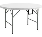 Outsunny Mesa Auxiliar Redonda Mesa de Jardín Plegable con Marco de Acero y Encimera de HDPE Carga 80 kg Ø122x73 cm Blanco   Aosom España