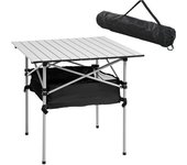 Outsunny Mesa de Camping Plegable con Almacenaje de Malla y Bolsa de Transporte para Exterior Jardín y Picnic 70x70x69 cm Plata