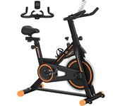 Homcom Bicicleta Estática con Volante de 8 kg Pantalla LCD Sillín y Manillar Ajustables 103x48x115 cm Negro y Naranja