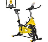 Homcom Bici Estática Bicicleta de Fitness con Resistencia Regulable Pantalla LCD Ruedas Manillar y Asiento Ajustable Amarillo