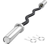 SPORTNOW Barra de Pesas Curl EZ de Acero 120 cm con 2 Presillas Carga 100 kg para Discos Ø5 cm Negro y Plata   Aosom España