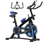SPORTNOW Bicicleta estática bicicleta de Fitness con pantalla LCD multifunción silla y manillar ajustables acero negro y azul