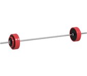 SPORTNOW Set de Musculación con 1 Barra y 6 Discos Barra de Pesas 30 kg con Mancuernas para Entrenamiento 170x26x26 cm Rojo   Aosom España