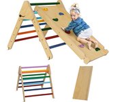 AIYAPLAY Triángulo de Escalada de Madera 3 en 1 con Rampa para Deslizarse o Escalar 147x64,5x63 cm Multicolor
