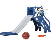AIYAPLAY Tobogán para Niños de 18 a 36 Meses con 2 Escaleras 1 Canasta de Baloncesto y Patrón de Tigre 133x60x70 cm Azul y Gris   Aosom España