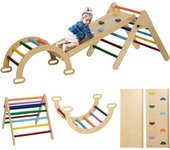 AIYAPLAY Triángulo de Escalada de Madera 5 en 1 con Rampa Escalador de Arco 178x64,5x63 cm Multicolor