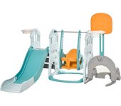 5 en 1 Tobogán y Columpio para Niños +18 Meses con 2 Canastas Portería Fútbol con Asiento Ajustable Multicolor 210x186x133cm HOMCOM   Aosom España