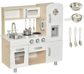 Homcom Cocina de Juguete de Madera con Fregadero Inducción Microondas Accesorios Cocinita Infantil Educativa para Niños +3 Años   Aosom España