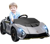 AIYAPLAY Coche Eléctrico para Niños Lamborghini Autentica con Batería 12V Mando a Distancia Faros Bocina Arranque Suave y Música MP3 Gris