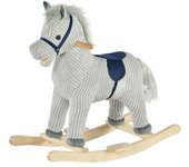 Homcom Caballito Balancín Infantil Azul y Rayas Gris con Sonidos de Relincho y Galope para Niños +3 Años 73x35x64 cm   Aosom España