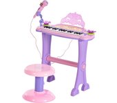 Homcom Teclado Electrónico Infantil 32 Teclas Juguete Musical con Micrófono Taburete Luces Sonidos MP3 Karaoke Modo de Enseñanza Rosa   Aosom España