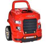 Homcom Motor de Camión para Niños +3 Años de Juguete con 61 Piezas Volante Bocina Faros Caja de Almacenaje y Ruedas 40x39x47 cm Rojo   Aosom España