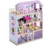 Homcom Casa de Muñecas Infantil con Muebles Casa de Muñecas de 4 Pisos con 13 Accesorios 60,5x30x80,5cm Rosa   Aosom España