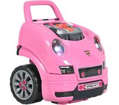 Homcom Juego Infantil de Motor con Herramientas 61 Piezas Volante Bocina Faros Caja de Almacenaje y Ruedas 40x39x47 cm Rosa
