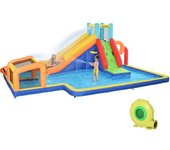 Outsunny Castillo Hinchable para Niños 3-8 Años con Tobogán, Pared, Portería y Canasta, en Tela Oxford, 590x460x220 cm