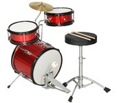 AIYAPLAY Batería para Niños de +3 Años con Taburete Ajustable Tambores Bombo Platillo Pedal y Baquetas 80x60x48-65 cm Rojo
