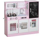 AIYAPLAY Cocina para Niños de +3 Años con Accesorios para Cocinar Pizarra Máquina de Hielo y Teléfono 83,8x26,8x81 cm Rosa