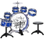 AIYAPLAY Batería para Niños de +3 Años con Tambores Bombo Platillo Pedal y Baquetas Diseño con Tema de Estrellas 65x22x57 cm Azul