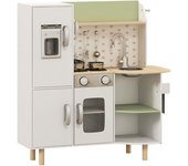 AIYAPLAY Cocinita de Juguete Infantil de Madera con Máquina de Hielo Fregadero Móvil y Utensilios de Cocina 84x34x89 cm Blanco   Aosom España