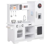 AIYAPLAY Cocina de Madera Infantil con Fogón Grifo Fregadero Microondas Reloj Máquina de Hielo y Accesorios de Cocina Blanco