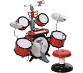 Homcom Batería Infantil con Taburete Micrófono Platos Baquetas Teclado y Efectos de DJ para Niños +3 Años 77,5x40x76,5 cm Rojo   Aosom España