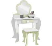 ZONEKIZ Tocador para Niñas con Espejo y Taburete Tocador de Maquillaje con 2 Cajas y 1 Cajón 55x34x87,5 cm Blanco y Verde Pastel   Aosom España