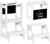 Homcom Torre de Aprendizaje Convertible en Escritorio de Madera con Pizarra para Niños 3-6 Años Blanco   Aosom España