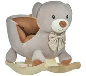 Homcom Caballito Balancín para Bebé de +18 Meses Caballo Balancín de Peluche Suave con Forma de Oso con Sonido Manillar 60x33x50cm   Aosom España