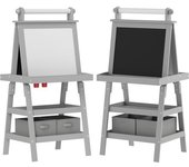 AIYAPLAY Caballete de Pintura para Niños 3 en 1 Pizarra de Doble Cara con Rollo de Papel y Cestas de Almacenamiento Gris