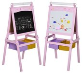 Homcom Pizarra de Doble Cara Caballete para Niños con Rollo de Papel y 2 Cestas de Almacenamiento 58,5x50,5x118 cm Rosa   Aosom España
