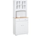 Homcom Mueble Auxiliar Cocina Aparador Alacena 2 Armarios de Puertas 2 Cajones y Estante Abierto para Microondas 68x39,5x170 cm Blanco   Aosom España