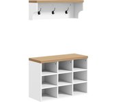 Homcom Recibidor con Perchero y Banco Zapatero Muebles de Entrada con 3 Ganchos y Estantes para 9 Pares de Zapatos Blanco   Aosom España