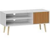Homcom Mueble de TV con 2 Compartimentos Orificio para Cables para Televisión de 55 Pulgadas 110x40x50 cm Blanco y Natural
