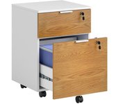 Homcom Mueble Archivador con 4 Ruedas 2 Cajones 2 Barras Colgantes y Cerradura para Tamaño A4 Carta 42x40x60cm Blanco y Natural   Aosom España