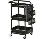 Homcom Carrito de Cocina con Ruedas Carro de Almacenamiento de 3 Niveles 4 Ganchos Asa 2 Cestas Colgantes y Frenos 51,5x32x75,6cm Negro   Aosom España