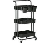 Homcom Carrito de Cocina con Ruedas Carro de Almacenaje Multifuncional con Ganchos y Cajas Colgantes 42x38x86,5 cm Negro   Aosom España