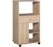 Homcom Carro DE Cocina para Microonda Aparador de Almacenaje con 4 Ruedas y Frenos Cajón Estantes Abiertos 60x40x108 cm Roble   Aosom España