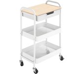 Homcom Carrito de Cocina con Ruedas Carro de Almacenamiento con Cajón Extraíble 2 Cestas y Frenos 43,9x30,5x75,6 cm Blanco   Aosom España