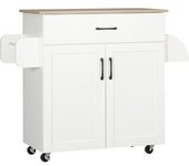 Homcom Carro de Cocina Multifuncional con Ruedas, 1 Cajón, 2 Puertas, Barra de Colgar, Especiero 105x36x85 cm Blanco   Aosom España